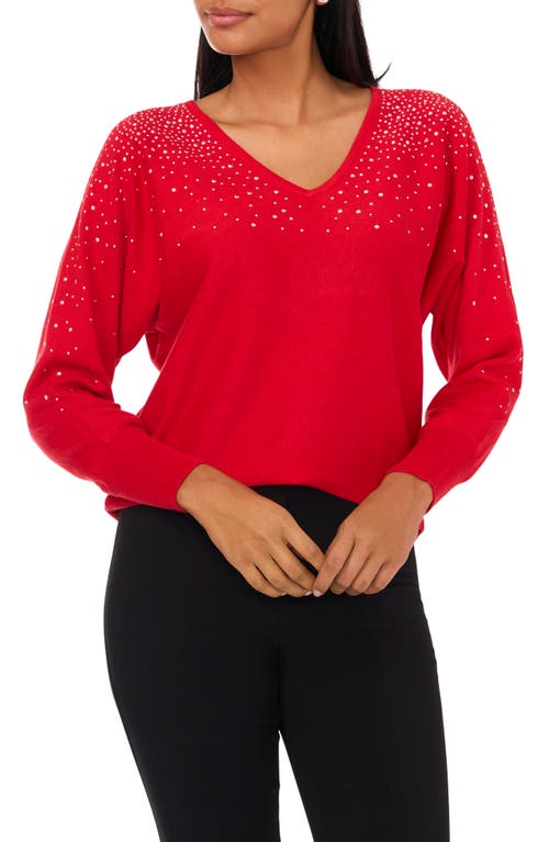Bling V-Neck Sweater in Cherry Red