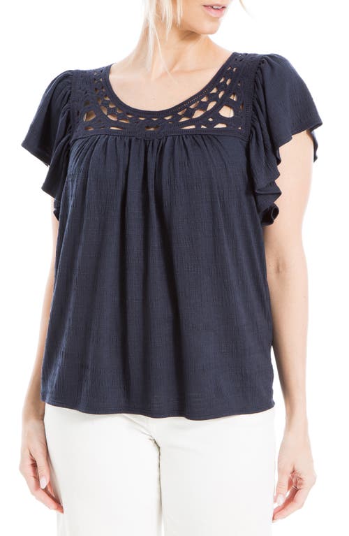 Max Studio Open Stitch Crinkle Top In Navy