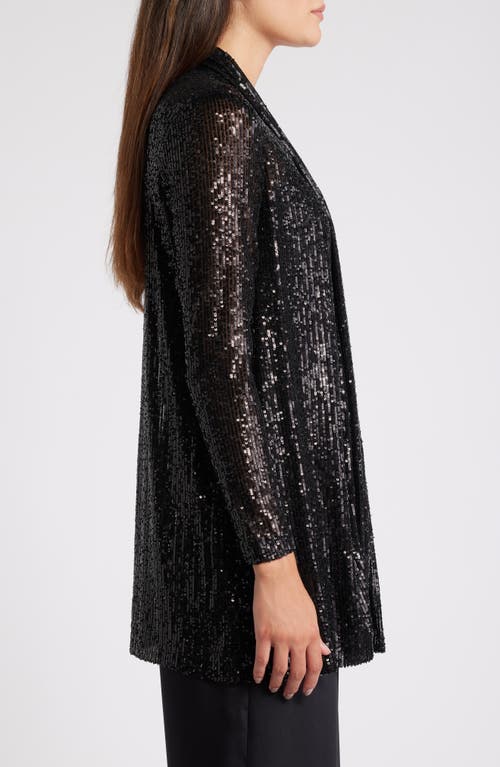 Shop Anne Klein Sequin Draped Open Front Cardigan In Anne Black