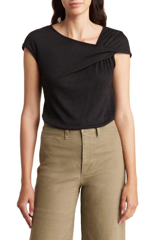 Max Studio Textured Side Gather Top In Black