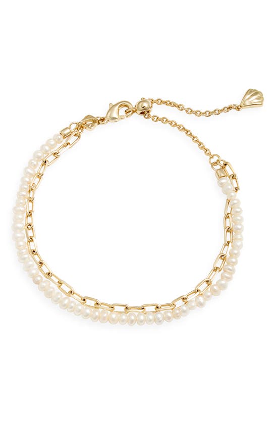 Shop Kendra Scott Lolo Freshwater Pearl Layered Bracelet In Gold White Pearl