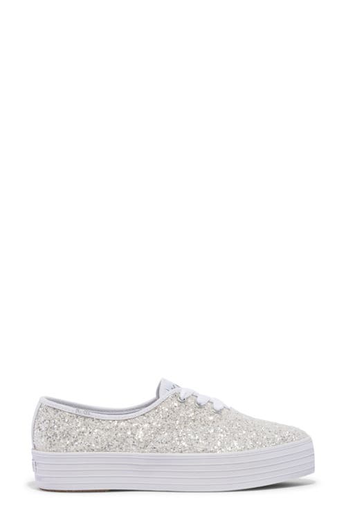 Keds ® Point Glitter Platform Sneaker In White Glitter