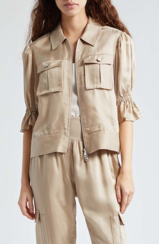 Shop Cinq À Sept Holly Ruffle Sleeve Jacket In Khaki