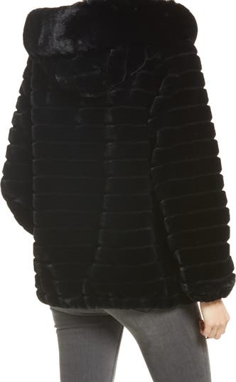 Blue vanilla black faux fur reversible coat on sale