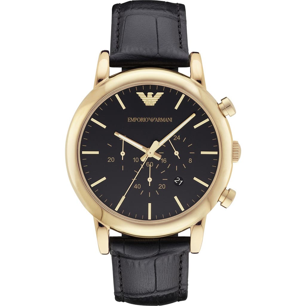 Emporio Armani Emporio Armani Leather Strap Watch, 46mm In Black