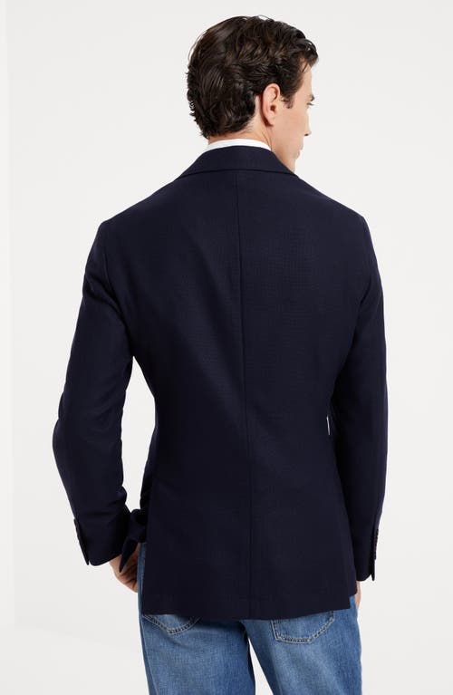 Shop Brunello Cucinelli Hopsack Deconstructed Blazer In Navy Blue