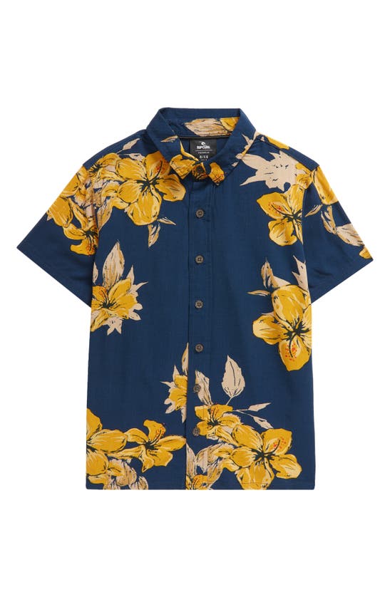Shop Rip Curl Kids' Aloha Short Sleeve Shirt In Washed Navy