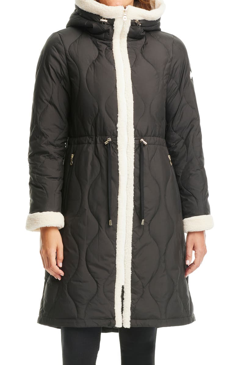 kate spade new york Faux Shearling Trim Down & Feather Fill Coat | Nordstrom
