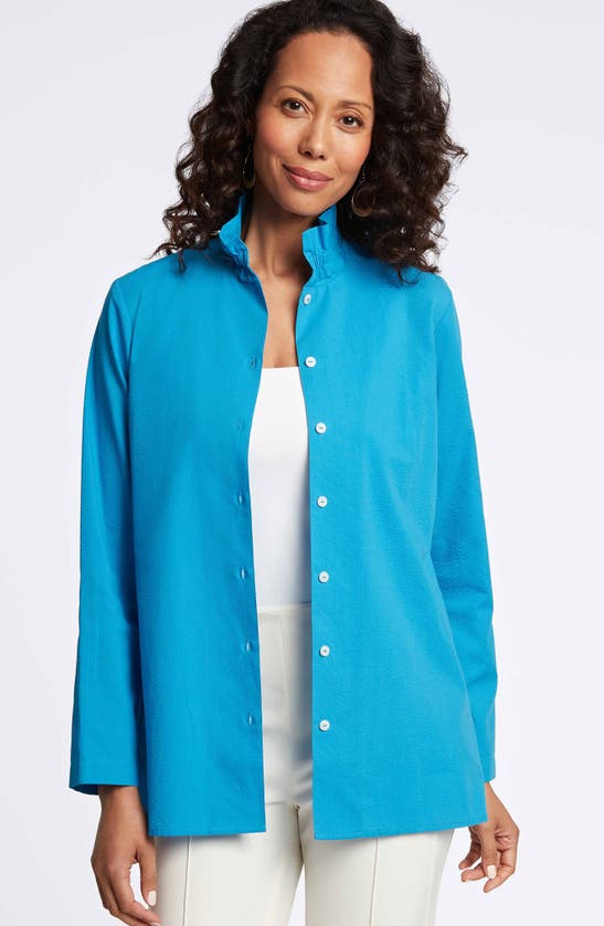 Shop Foxcroft Carolina Seersucker Button-up Shirt In True Blue