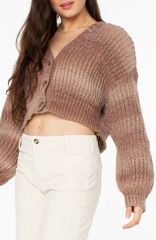 Roxy Sundaze Ombré Crop Button-up Sweater In Warm Taupe