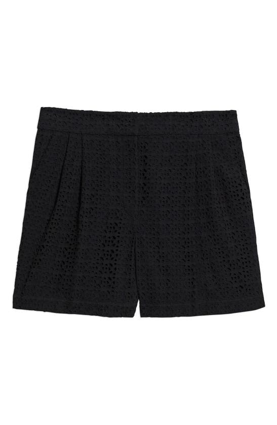 Shop Theory Pleated Eyelet Detail Cotton Shorts In Black