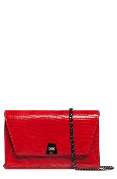 Akris Anouk Lizard Embossed Wallet On A Chain In Lipstick