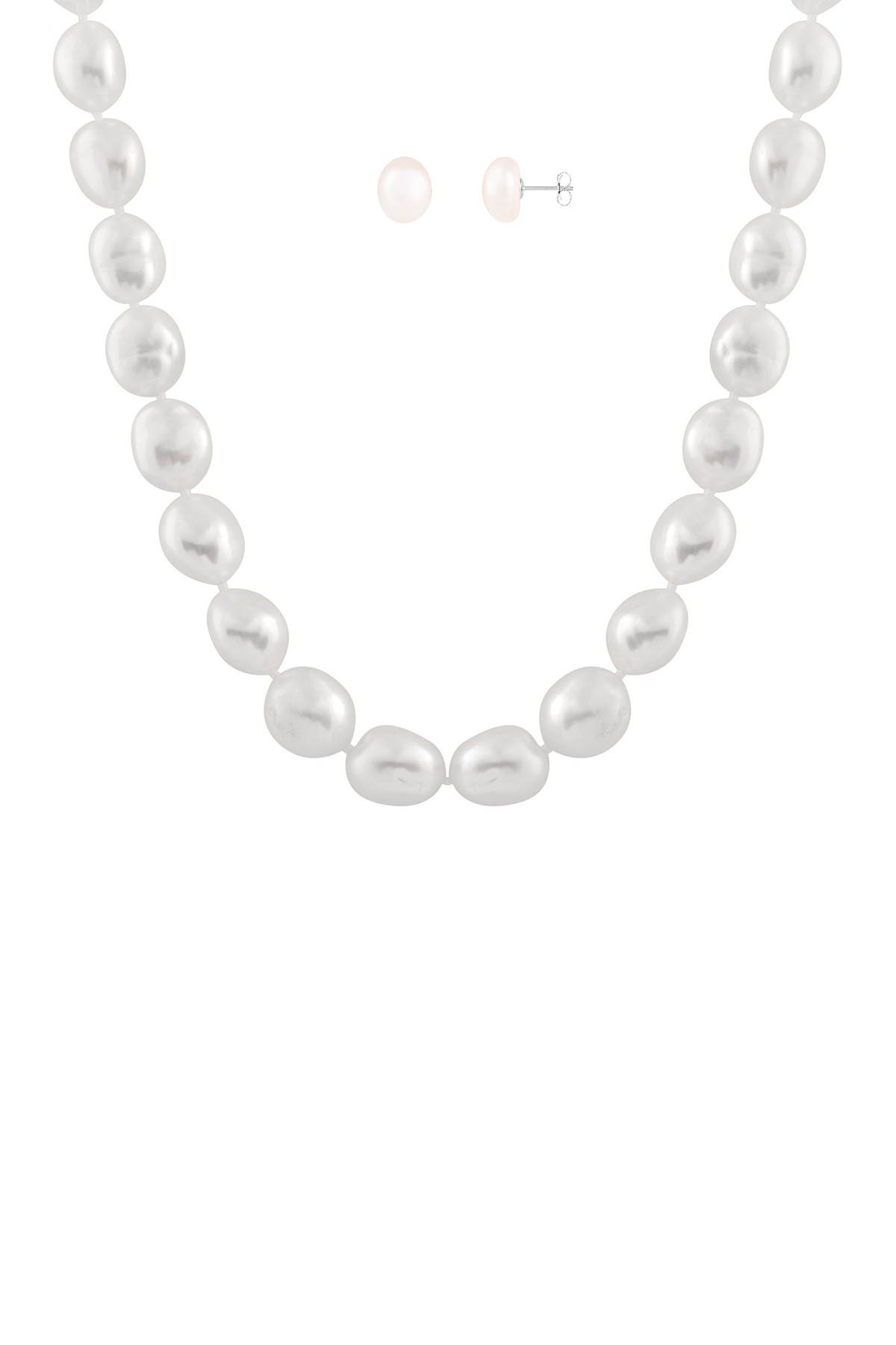 Splendid Pearls 9-10mm Freshwater Pearl Necklace & Earrings Set In White