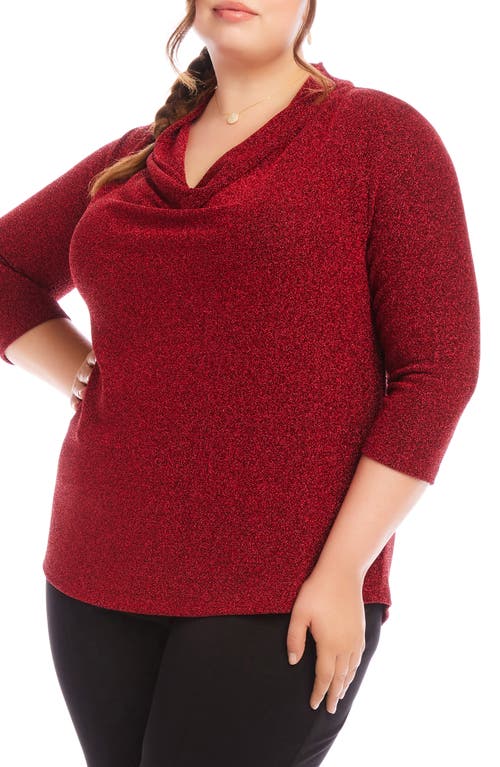 Karen Kane Plus Size Drape Neck Metallic Top In Red In Red