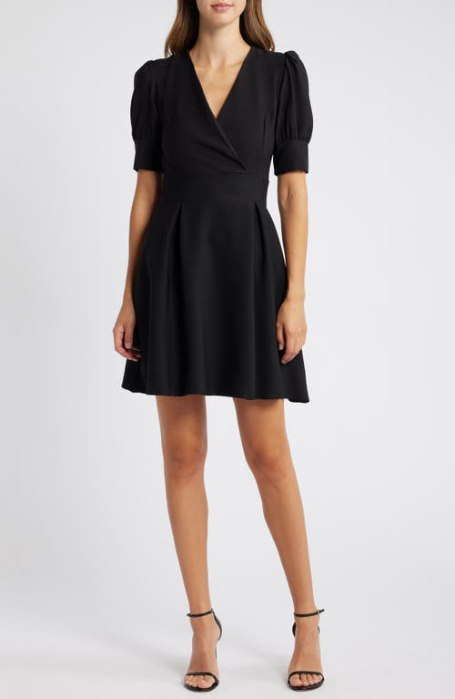 NIKKI LUND Erin Wrap Bodice Fit & Flare Dress in Black 