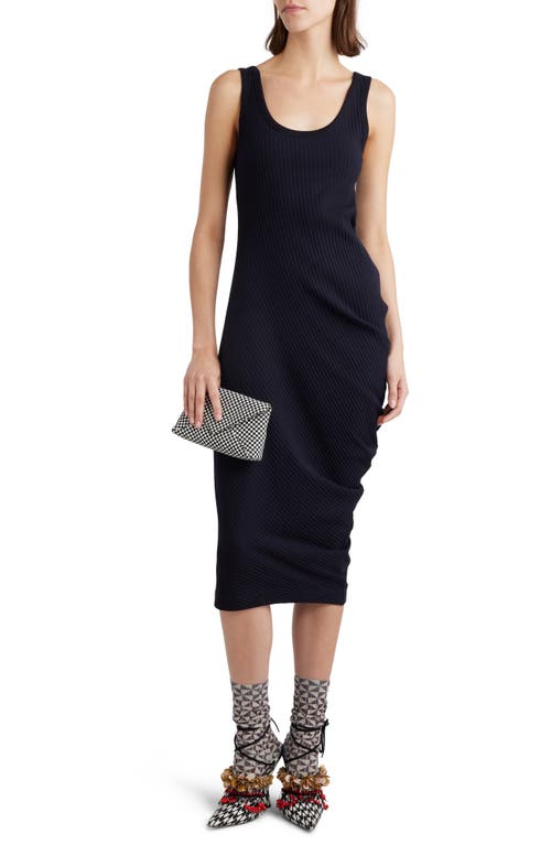 Dries Van Noten Hoteros Rib Side Ruched Midi Sweater Dress Navy 509 at Nordstrom,