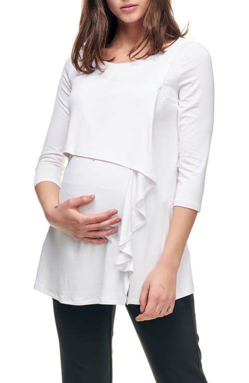Cascade Ruffle Front Maternity/Nursing Top in Ivory