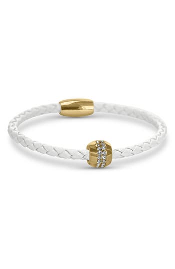 Shop Liza Schwartz Good Karma Cz Braided Leather Bracelet In Gold/snow White