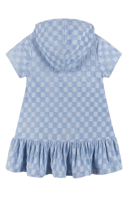 Shop Andy & Evan Kids' Checker French Terry Hooded Cover-up Dress In Blue Checker