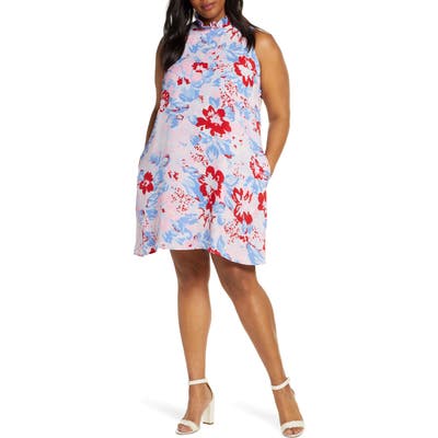 Plus Size Gibson X Hi Sugarplum! Cavallo Ruffle Neck Date Dress, Pink