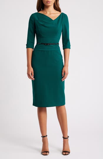 Black Halo Belted Drape Neck Sheath Dress | Nordstrom