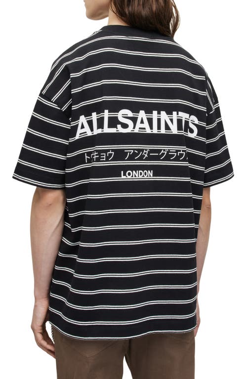 Shop Allsaints Underground Stripe Cotton Graphic T-shirt In Jet Black/chalk White