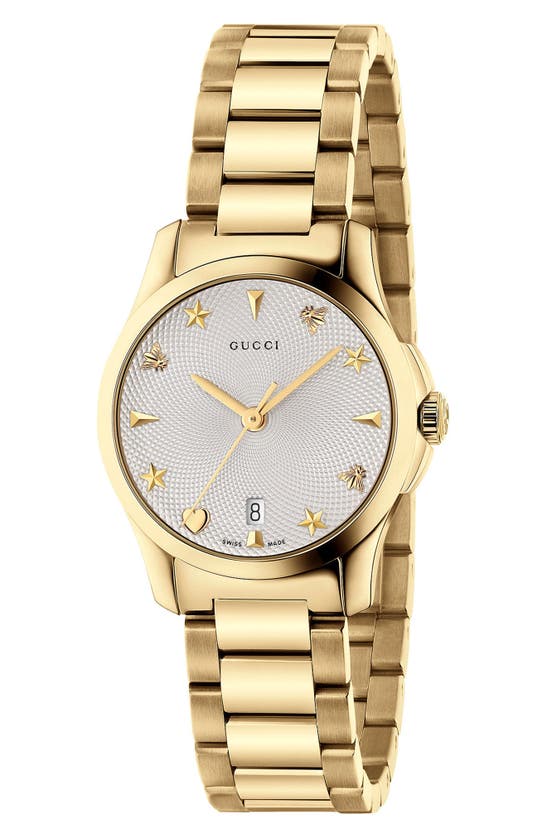 Gucci 27mm G Timeless Icon Indices Watch W Bracelet Strap In Gold Silver Gold Modesens