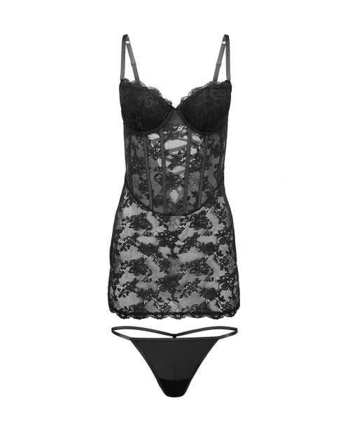 Adore Me Brielle Babydoll & G-string Set Lingerie In Black