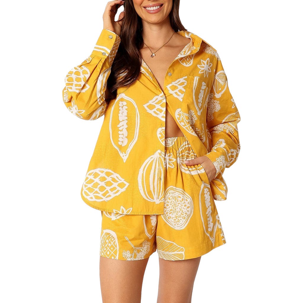 Petal And Pup Petal & Pup Bonnie Cotton & Linen Button-up Shirt & Shorts Set In Yellow