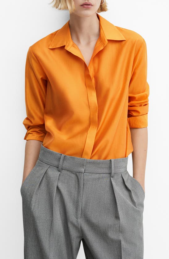 Shop Mango Concealed Button Shirt In Orange