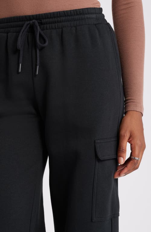 Shop Bp. Elastic Waist Wide Leg Fleece Cargo Pants In Black Jet