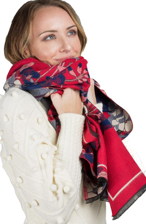 Saachi Floral Reversible Scarf In Denim/red/blue