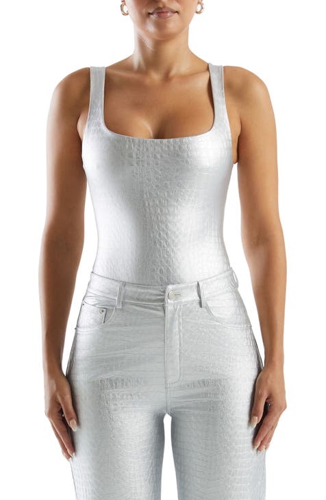 The Crocodile Collection Croc Embossed Faux Leather Tank Bodysuit