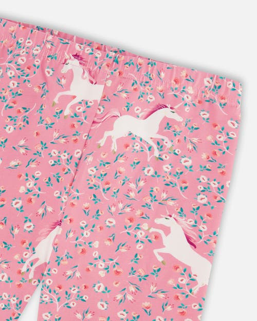 Shop Deux Par Deux Girl's Printed Leggings Pink With Unicorn In Printed Unicorns