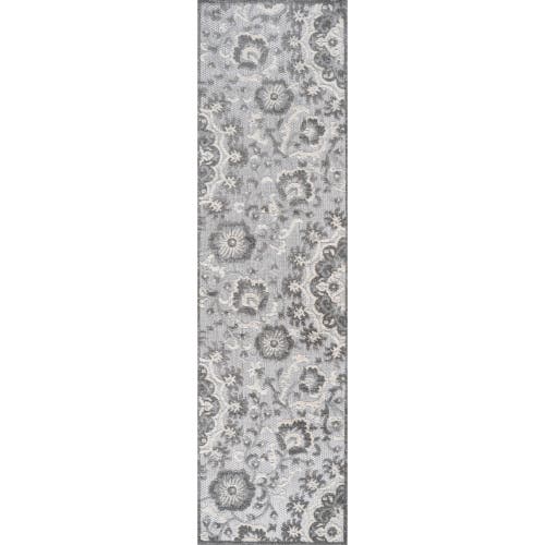 Jonathan Y Lucena Modern Medallion High-low Indoor/outdoor Area Rug In Light Gray/ivory