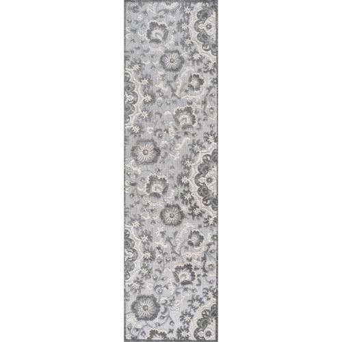 Jonathan Y Lucena Modern Medallion High-low Indoor/outdoor Area Rug In Light Gray/ivory