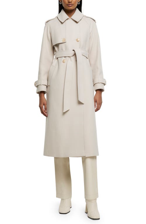 River Island Relaxed Fit Belted Longline Trench Coat Cream at Nordstrom,