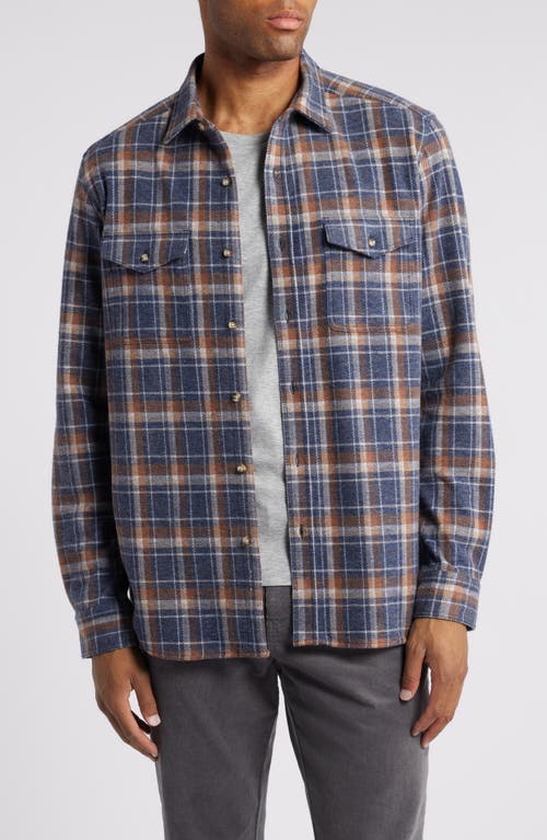 Johnston & Murphy Brushed Cotton Blend Button-up Shirt In Navy