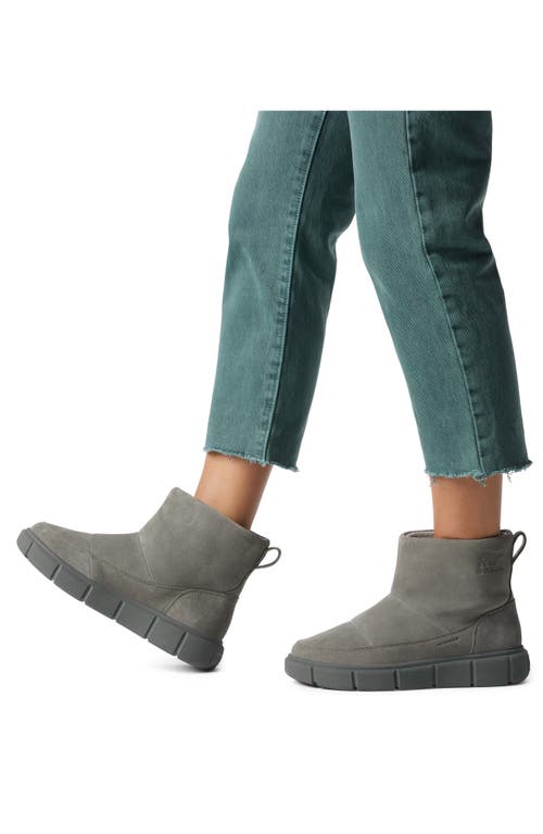 Sorel Explorer Iii Joan Waterproof Slip-on Boot In Quarry/sea Salt