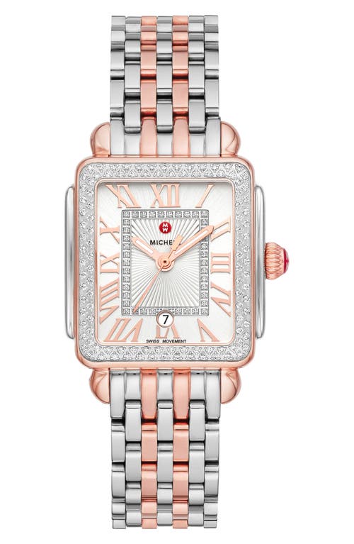 MICHELE Deco Madison Mid Diamond Two-Tone Bracelet Watch, 29mm x 31mm in Rose Gold/Silver at Nordstrom