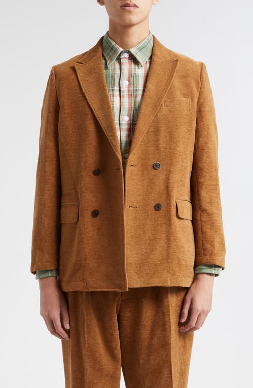 Double Breasted Cotton & Wool Knit Sport Coat in Golden Brown 28