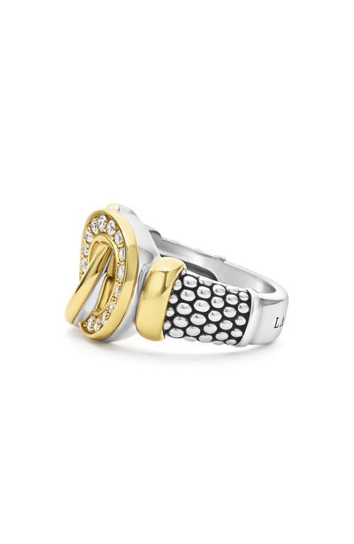 Shop Lagos Signature Caviar Interlocking Pavé Diamond Ring In Two-tone