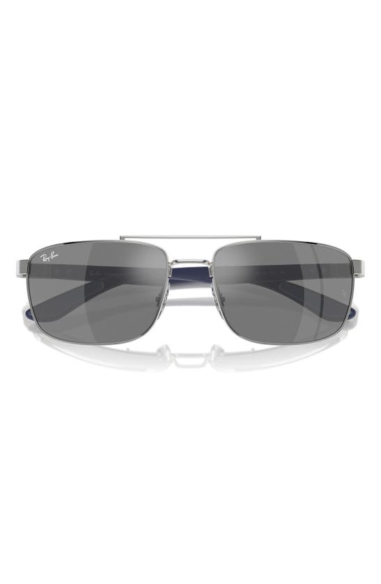 Ray Ban 60mm Rectangular Sunglasses In Silver