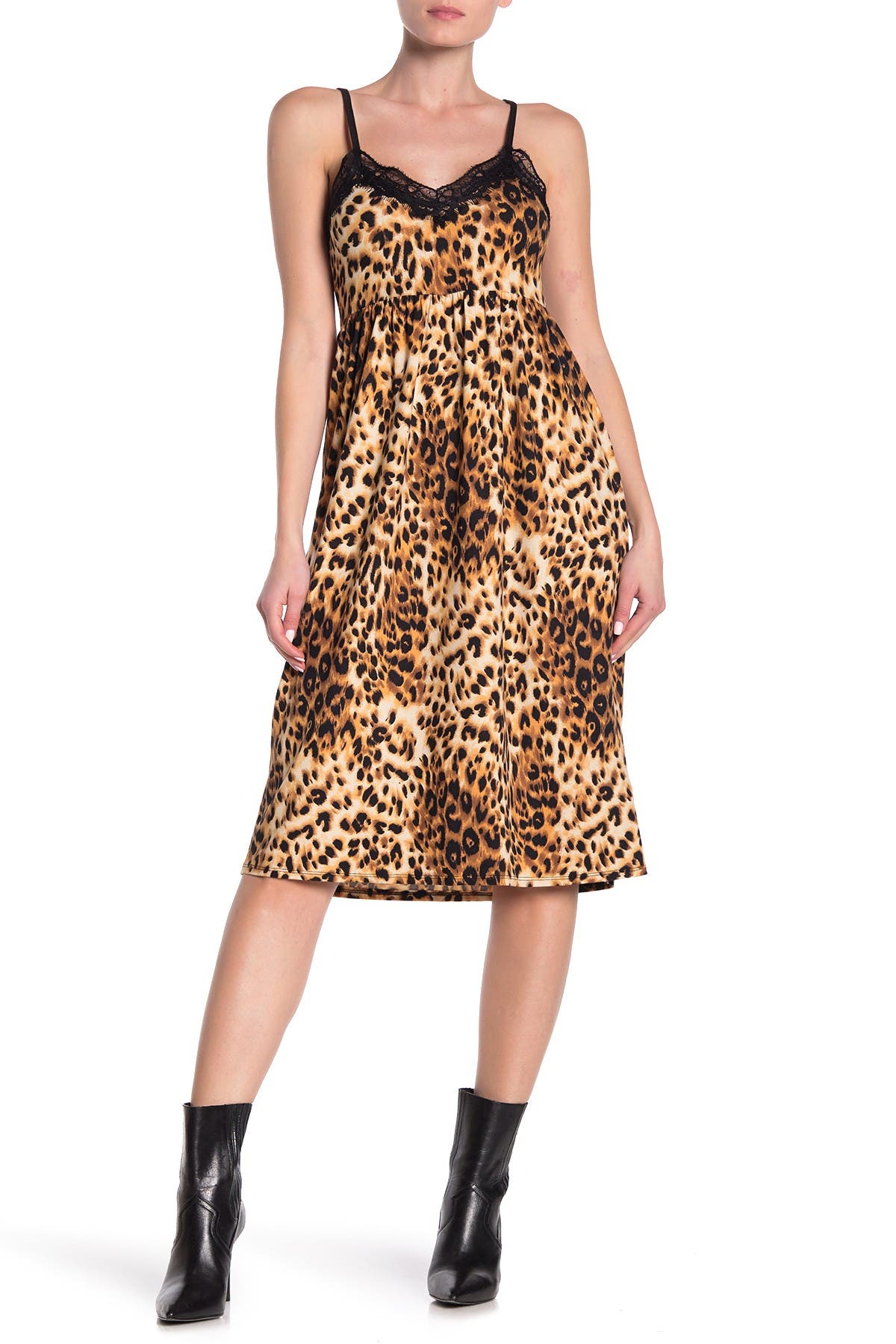 leopard print dress with lace trim