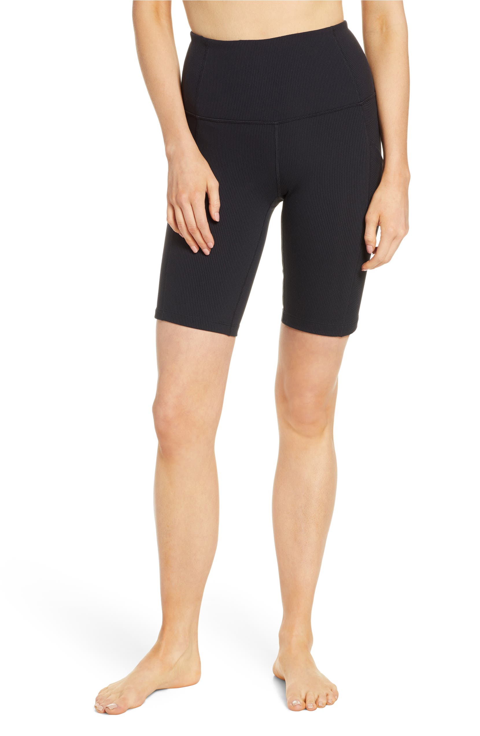  Divine High Waist Rib Bike Shorts, Main, color, BLACK