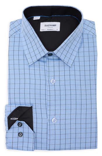 Duchamp Tailored Fit Box Check Dress Shirt In Navy