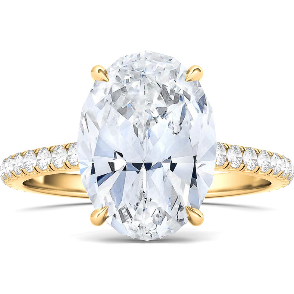 Hautecarat Oval Cut Pavé Lab Grown Diamond Ring In 2.00 Ctw 18k Yellow Gold