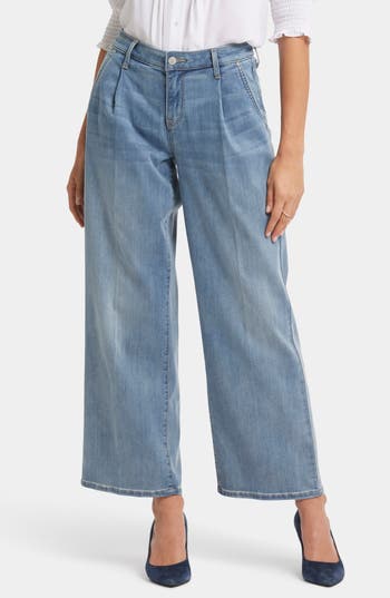 Nydj Teresa Pleated Ankle Wide Leg Jeans In Indigo Stream