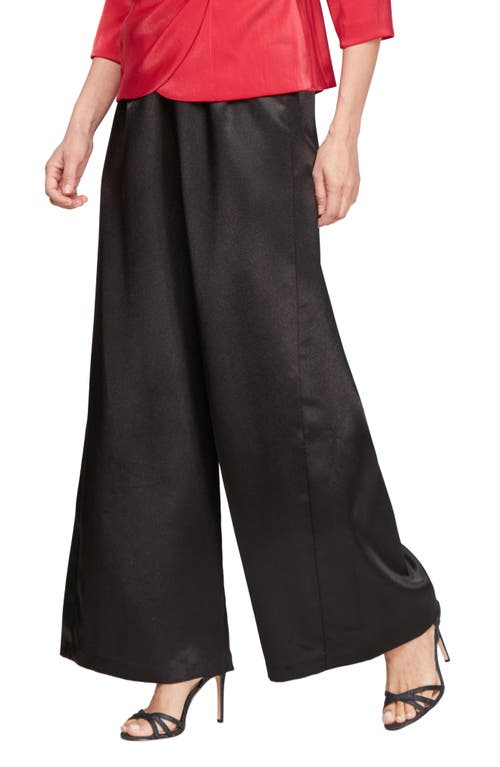 Shop Alex Evenings Wide Leg Crepe Satin Pants In Black