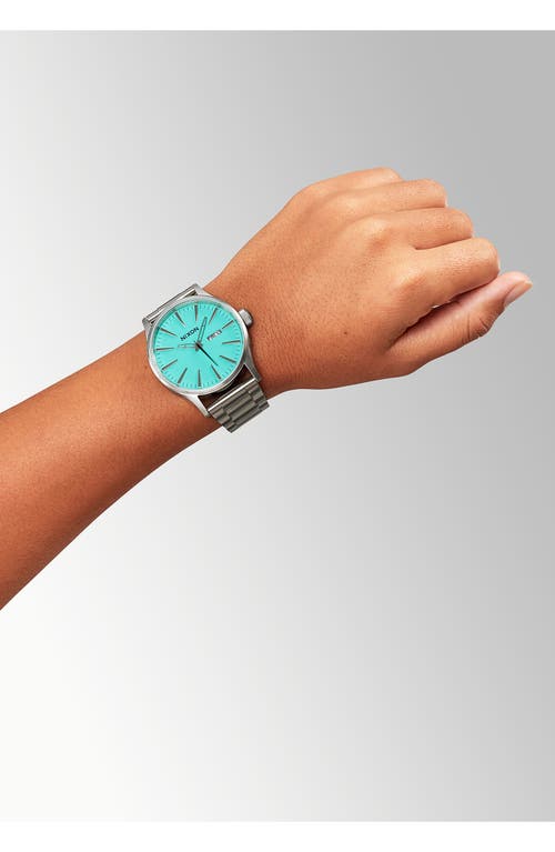 Shop Nixon The Sentry Bracelet Watch, 42mm In Silver/turquoise